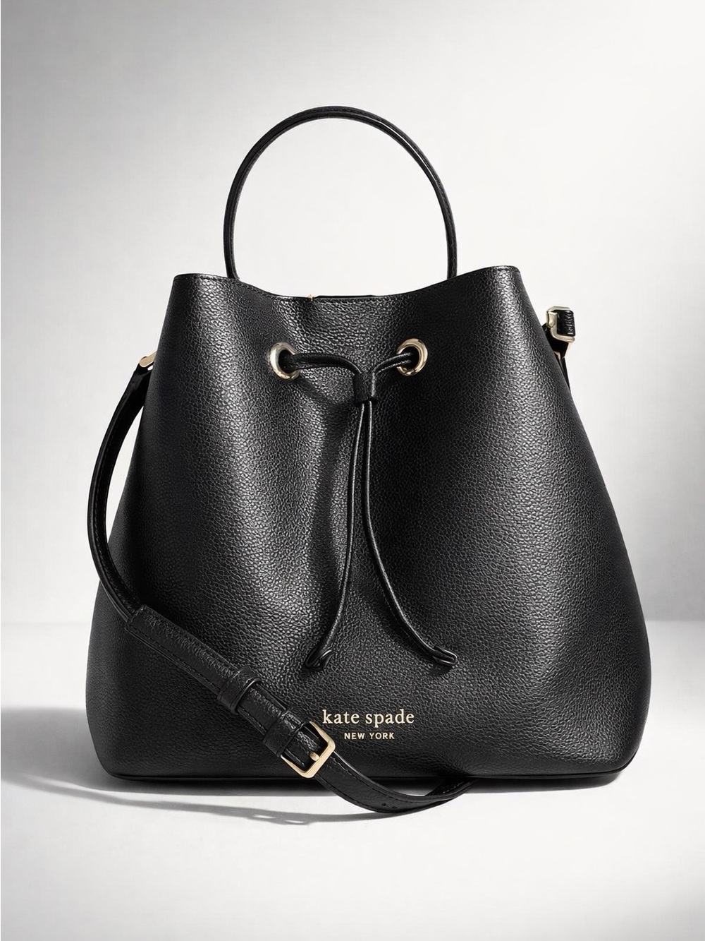 Kate Spade Marti Small Black Pebbled Leather Bucket Bag Crossbody